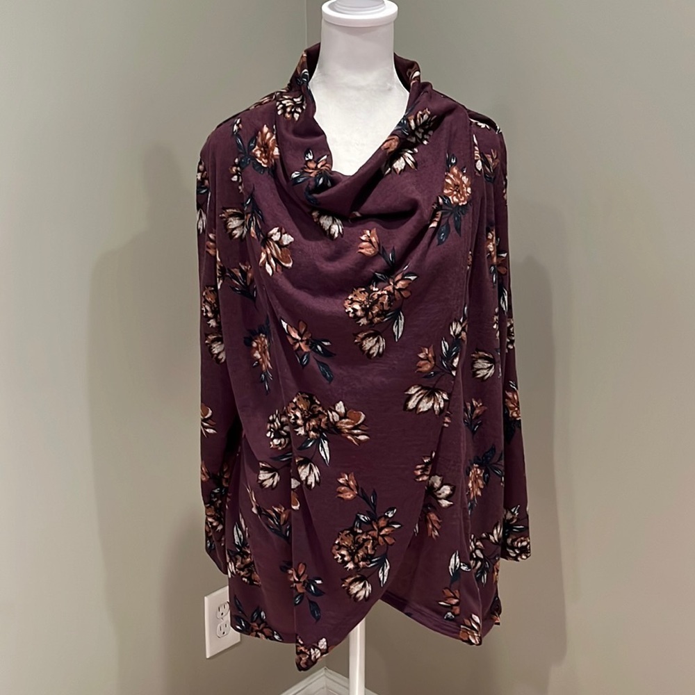 I.N. Studio Floral Cowl Neck Long Sleeve Top